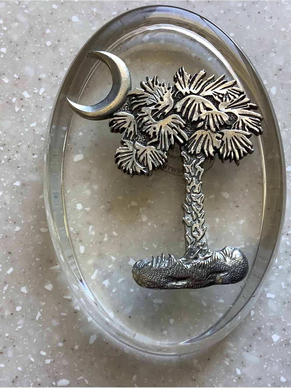 Heritage Metalworks Silver Palmetto Tree & Crescent Moon Decorative Paperweight